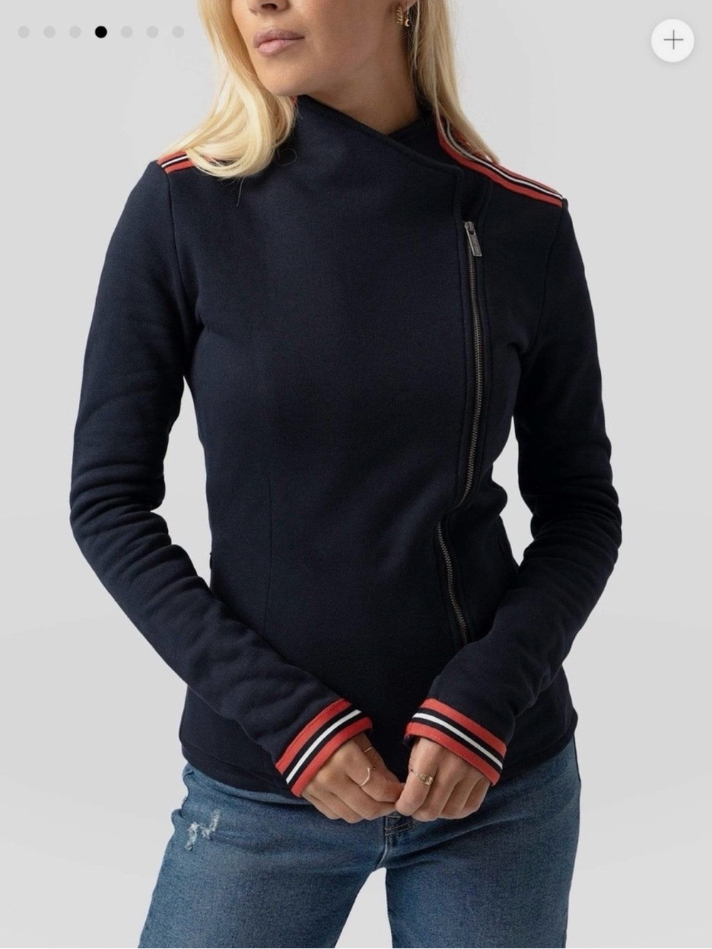 Saint & Sofia Womens Navy Asymmetrical Zip Jacket 100% Organic cotton
